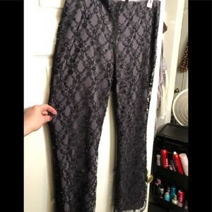 SHELLY SEGAL Satin, lace beaded cropped dress pants  violet/ black EUC
